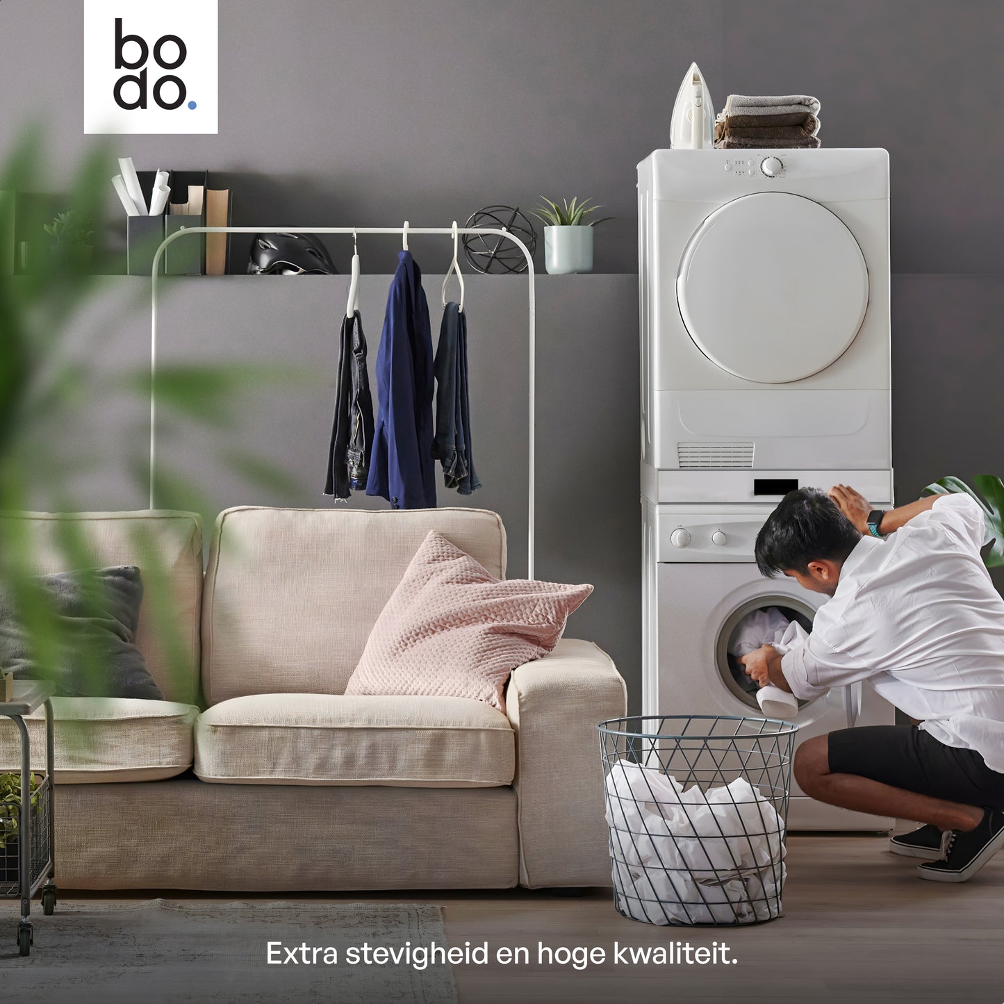 Bodo® - Stapelkit voor Wasmachine en Droger - Tussenstuk met Opberglade - Inclusief Anti-Trilrubbers - Wit