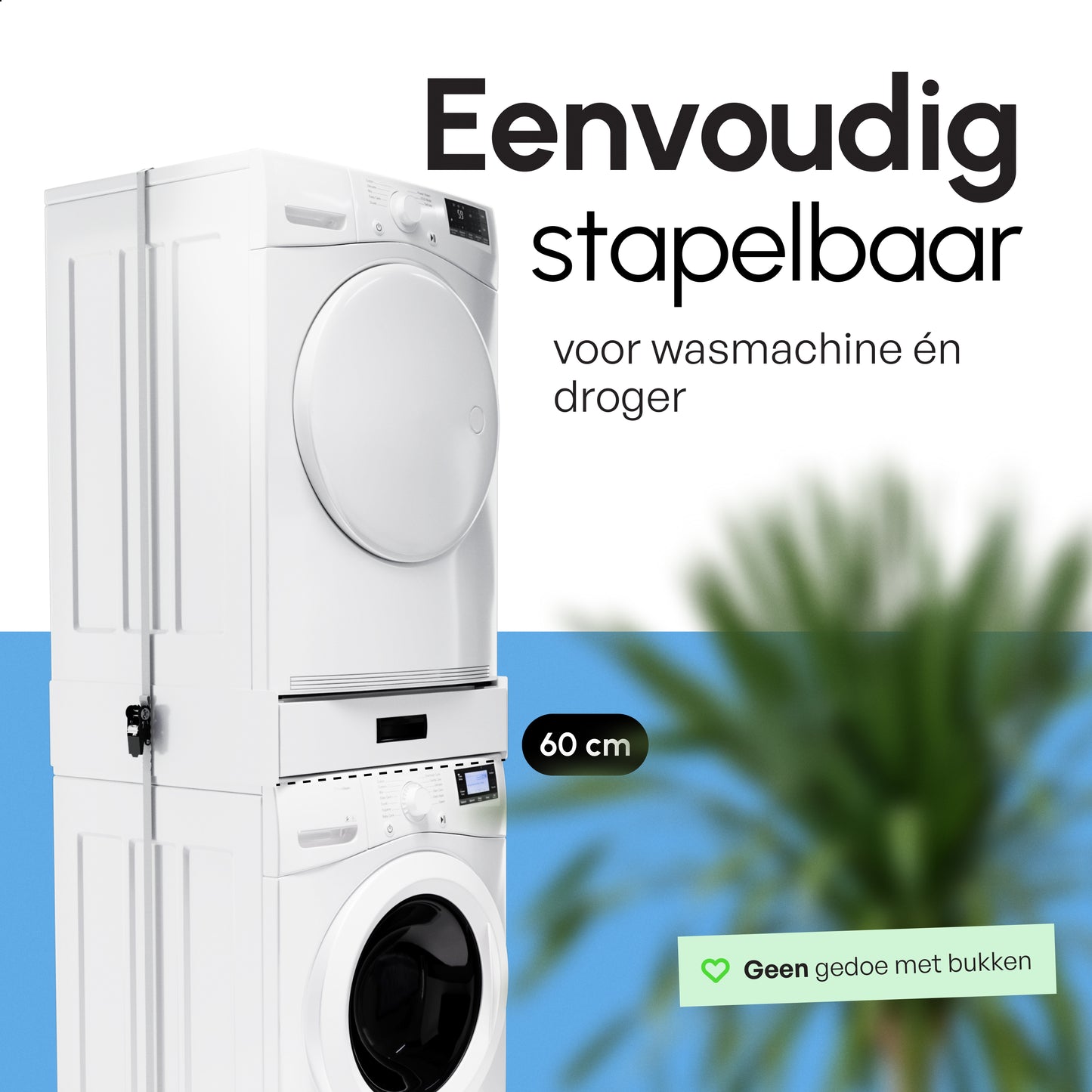 Bodo® - Stapelkit voor Wasmachine en Droger - Tussenstuk met Opberglade - Inclusief Anti-Trilrubbers - Wit
