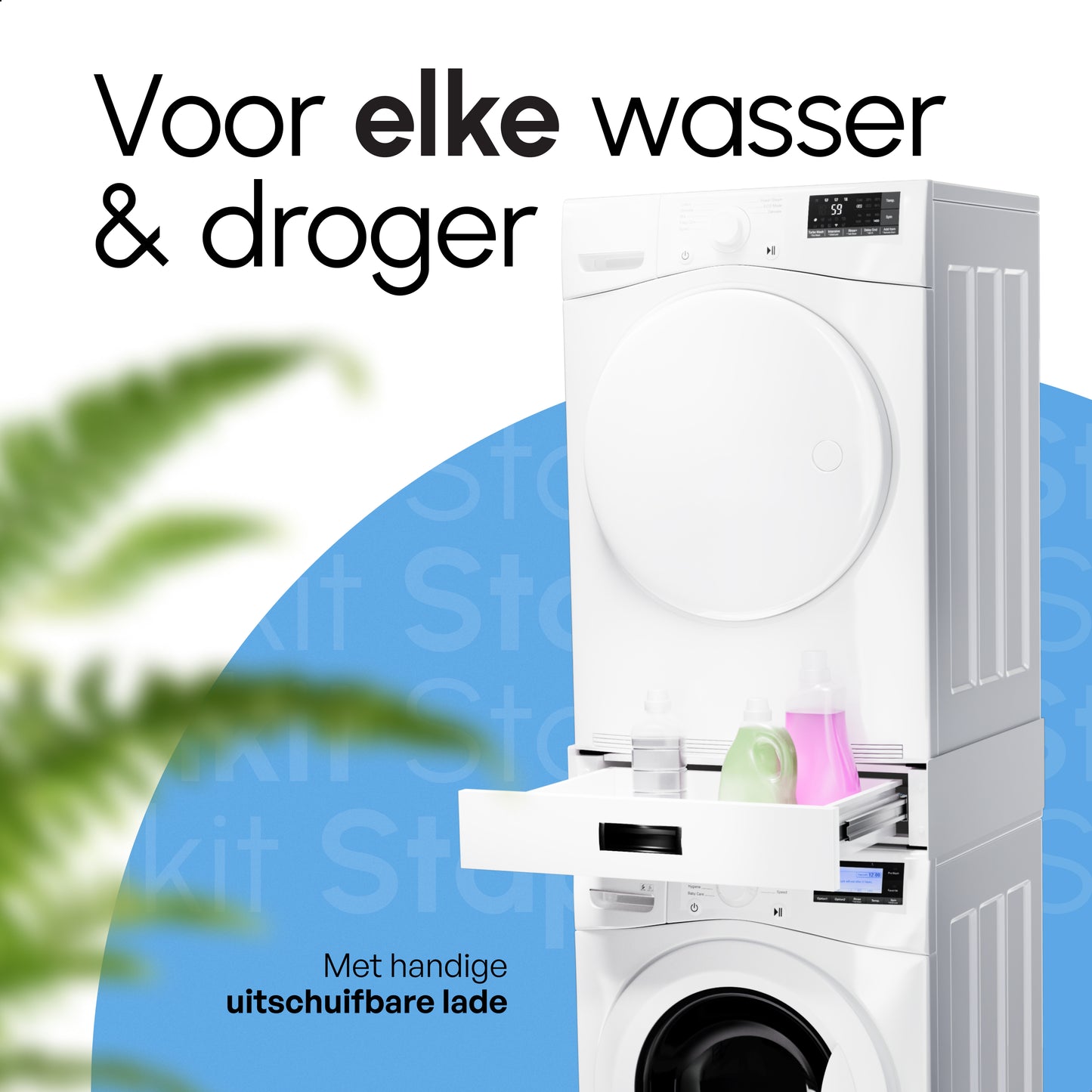 Bodo® - Stapelkit voor Wasmachine en Droger - Tussenstuk met Opberglade - Inclusief Anti-Trilrubbers - Wit