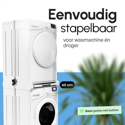 Bodo® - Stapelkit voor Wasmachine en Droger - Tussenstuk met uitschuifbare plank - Inclusief Anti-Trilrubbers - Wit