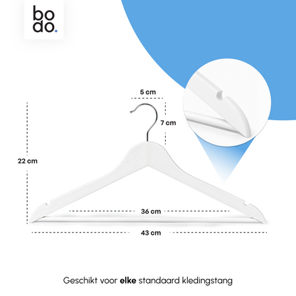 Kledinghangers - 20 stuks - Wit - Bodo