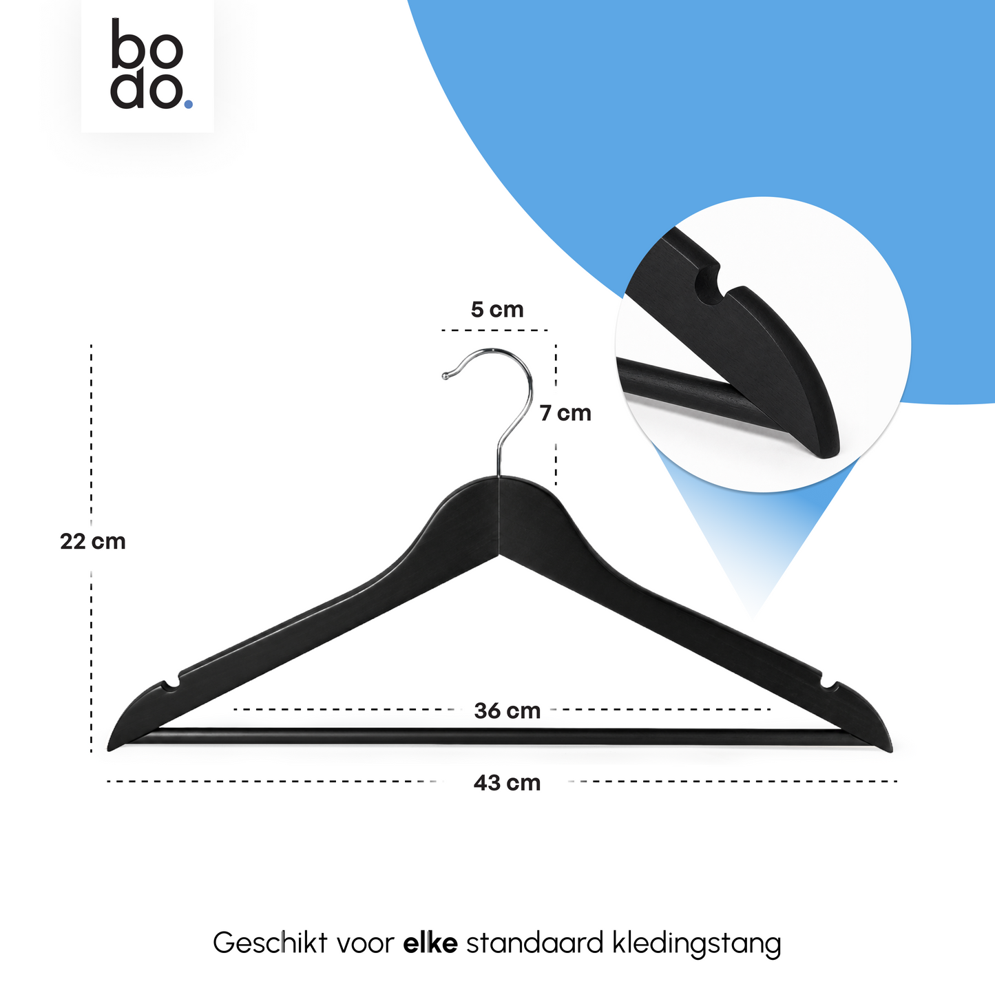 Kledinghangers - 50 stuks - Zwart - Bodo