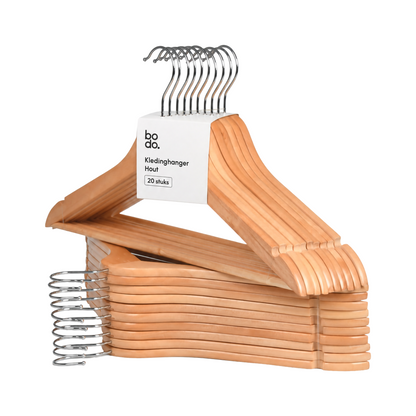Kledinghangers - 20 stuks - Hout naturel - Bodo
