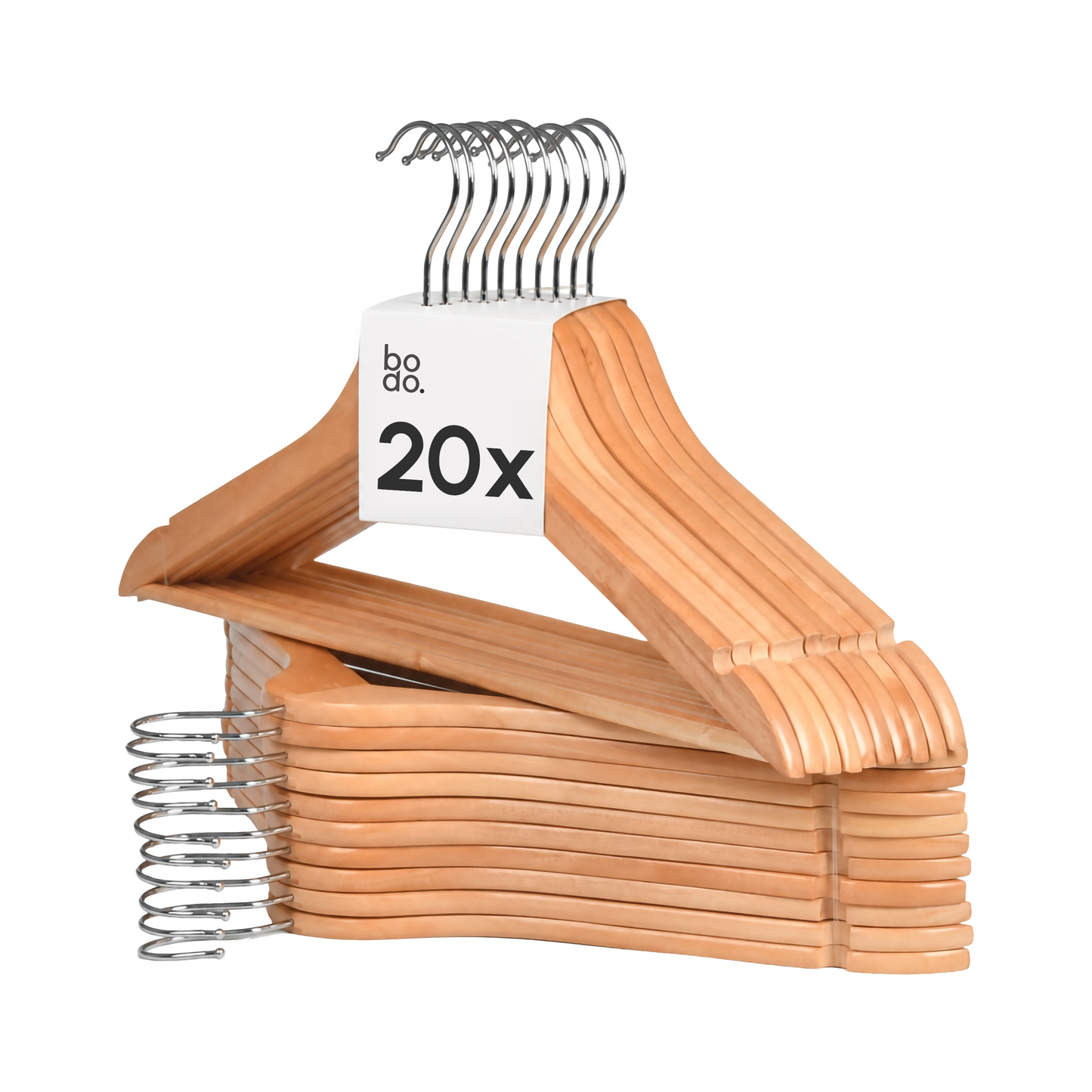 Kledinghangers - 20 stuks - Hout naturel - Bodo