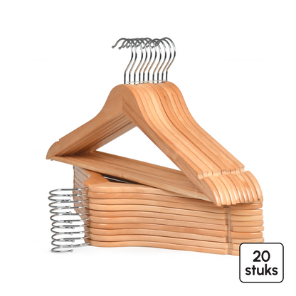 Kledinghangers - 20 stuks - Hout naturel - Bodo