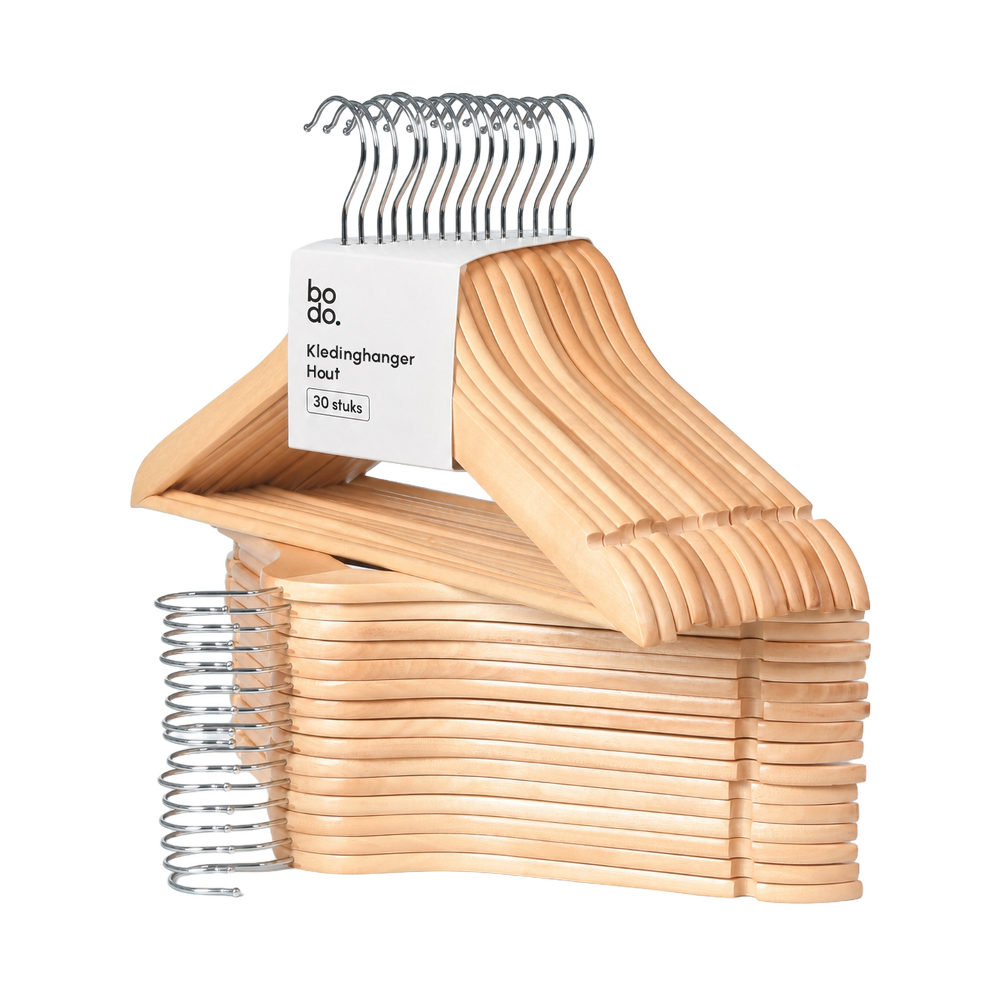 Kledinghangers - 30 stuks - Hout naturel - Bodo