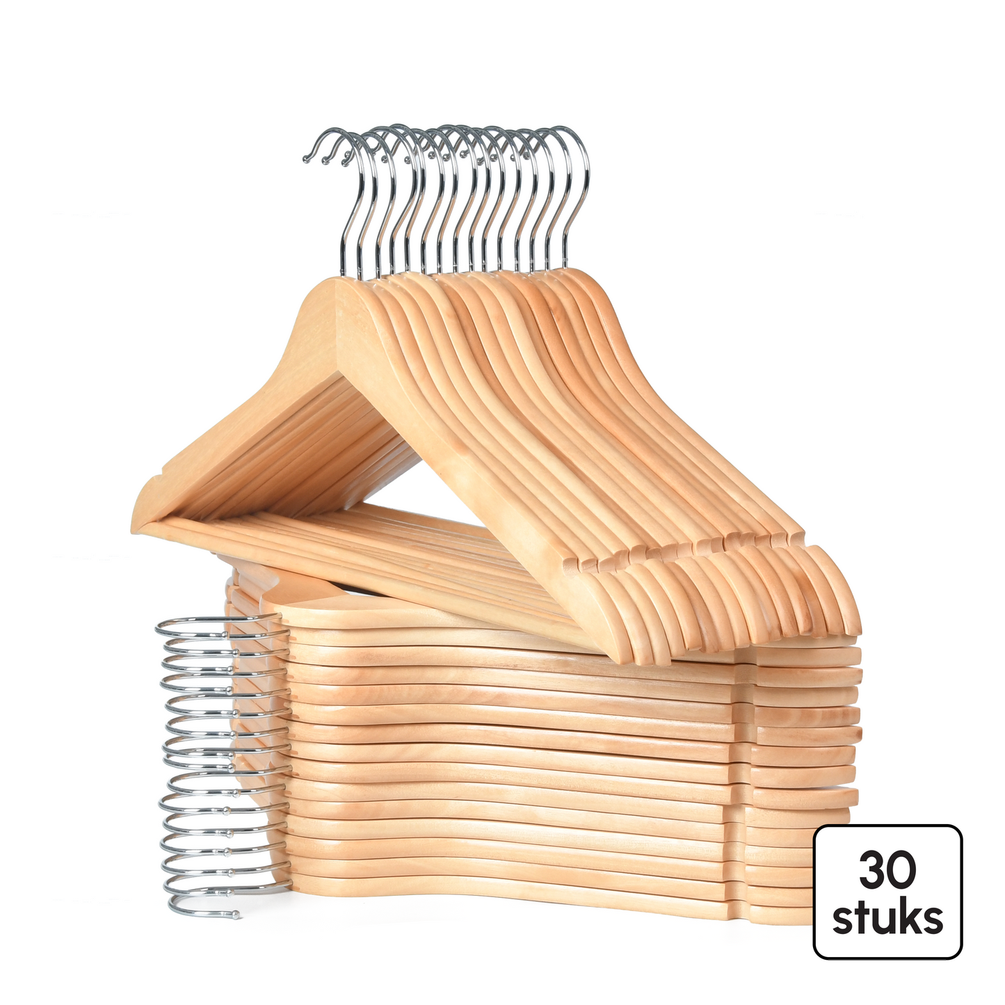 Kledinghangers - 30 stuks - Hout naturel - Bodo