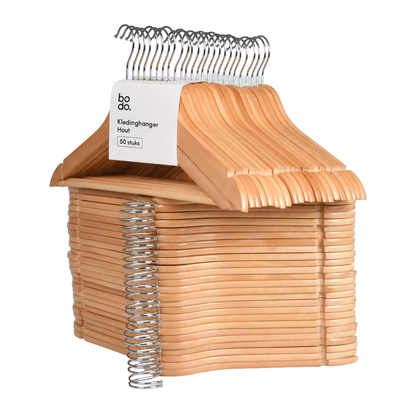 Kledinghangers - 50 stuks - Hout naturel - Bodo