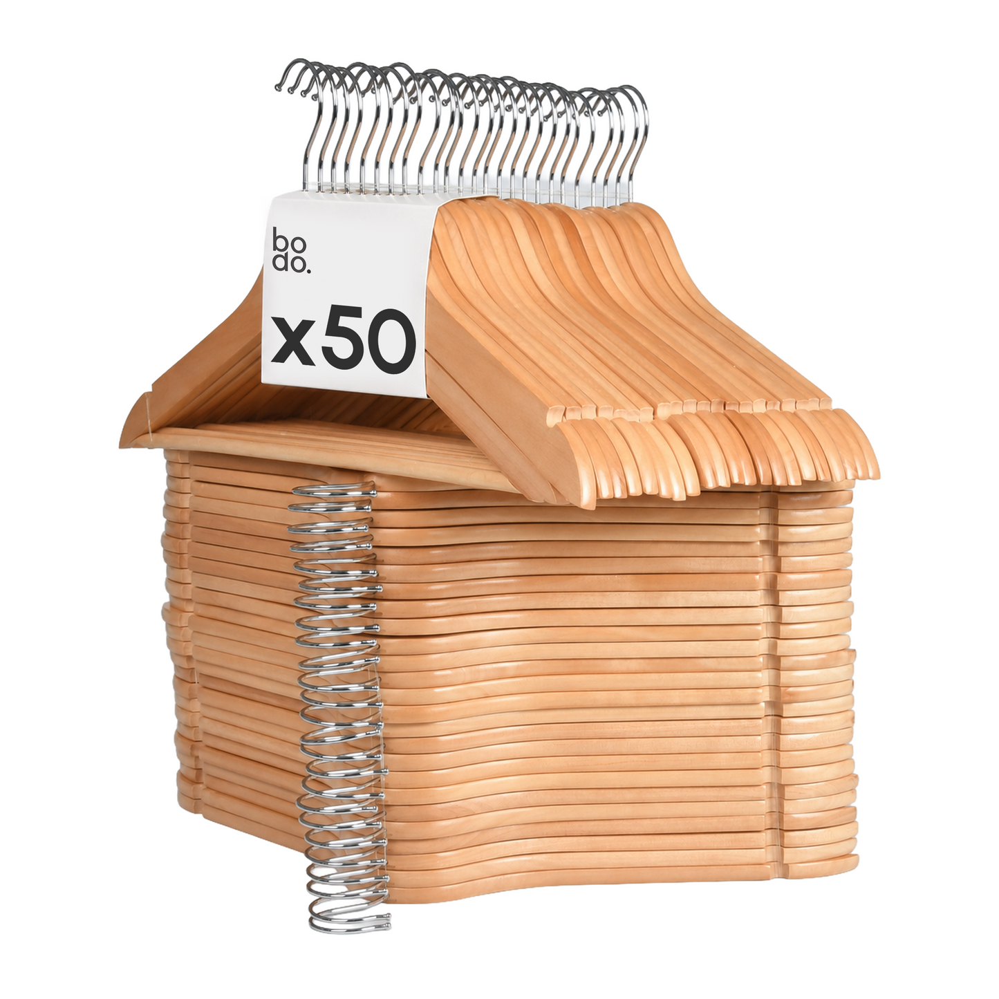 Kledinghangers - 50 stuks - Hout naturel - Bodo