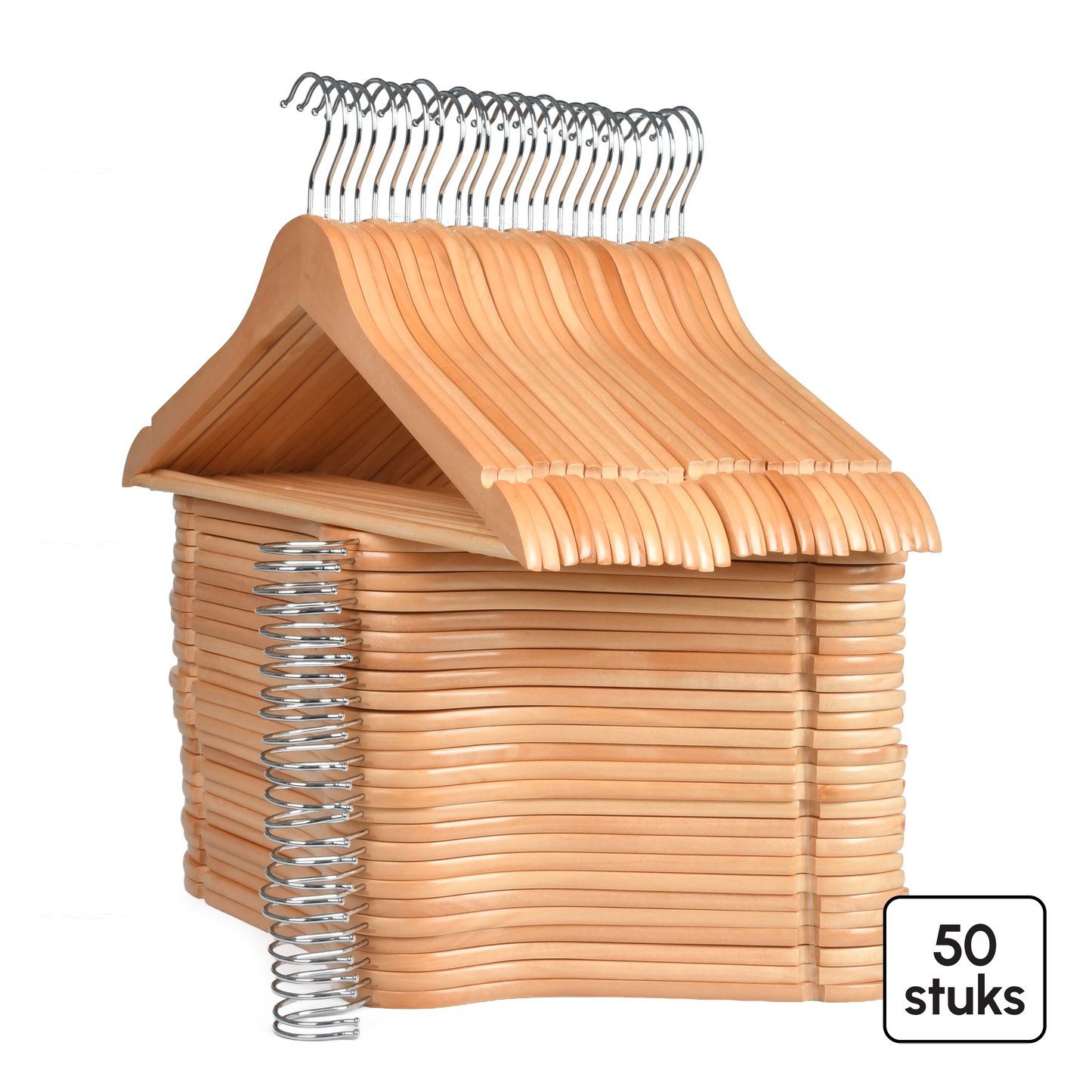 Kledinghangers - 50 stuks - Hout naturel - Bodo