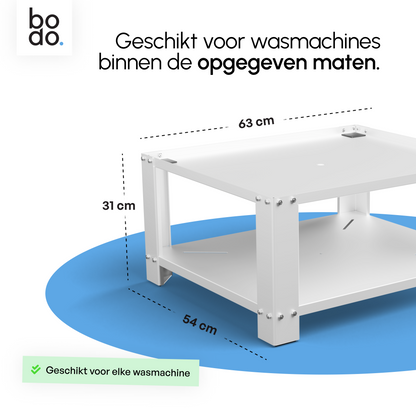 Bodo® - Wasmachine Verhoger - Wasmachine opbouwmeubel - Wasmachine verhoger met Legplank - Wasmachine Sokkel - Universeel - Wit