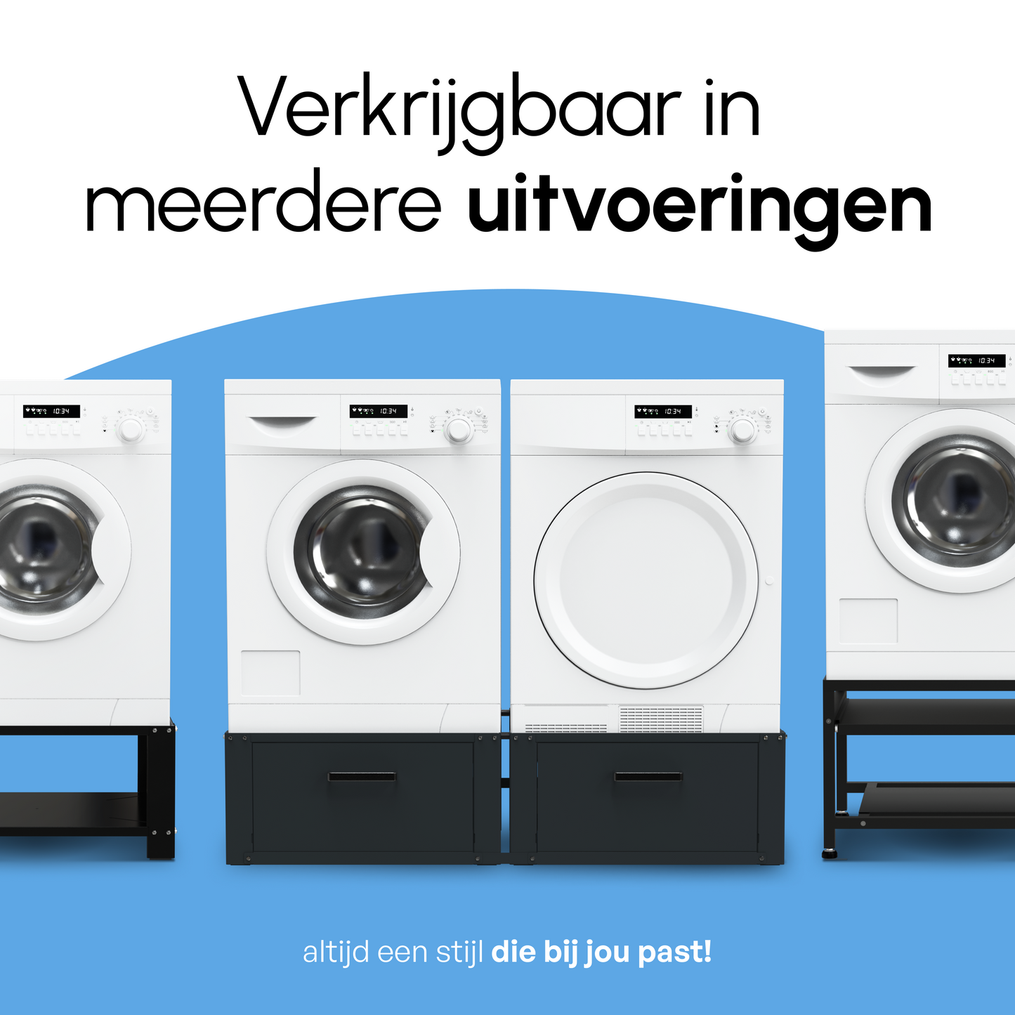 Bodo® - Wasmachine Verhoger - Dubbele Wasmachine Verhoger Met Opberglade - Wasmachine opbouwmeubel - Wasmachine Sokkel - Universeel - Zwart