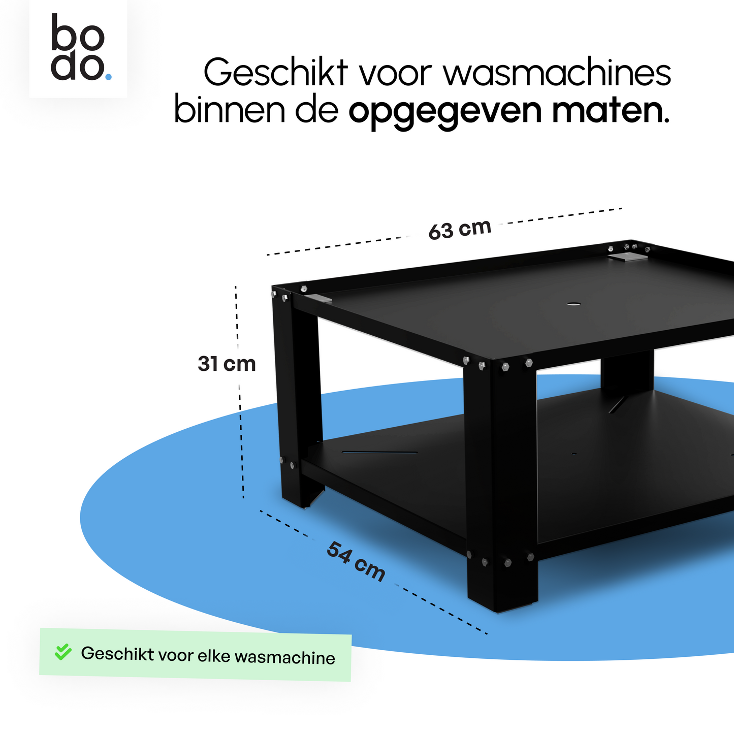 Bodo® - Wasmachine Verhoger - Wasmachine opbouwmeubel - Wasmachine verhoger met Legplank - Wasmachine Sokkel - Universeel - Zwart
