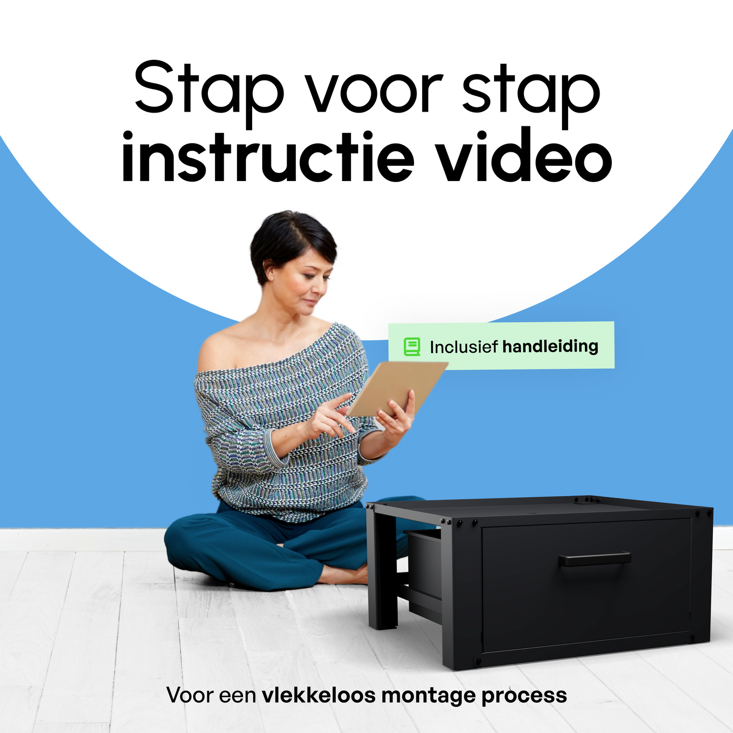 Bodo® - Wasmachine Verhoger - Wasmachine Verhoger Met Opberglade - Wasmachine opbouwmeubel - Wasmachine Sokkel - Universeel - Zwart
