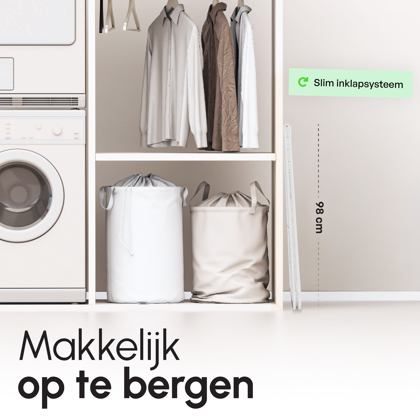 Bodo® Inklapbaar Droogrek met Zijvleugels - 27m Drooglengte - Wit