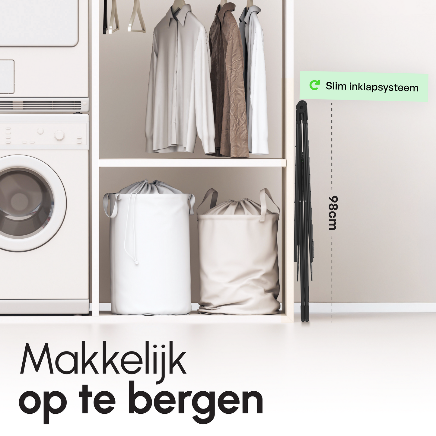 Bodo® Inklapbaar Droogrek met Zijvleugels - 27m Drooglengte - Zwart