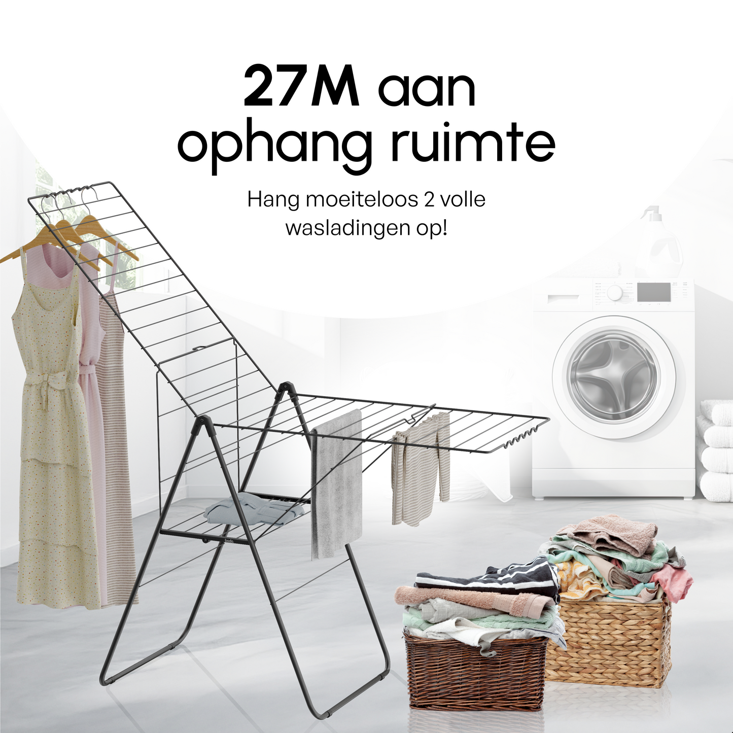 Bodo® Inklapbaar Droogrek met Zijvleugels - 27m Drooglengte - Zwart