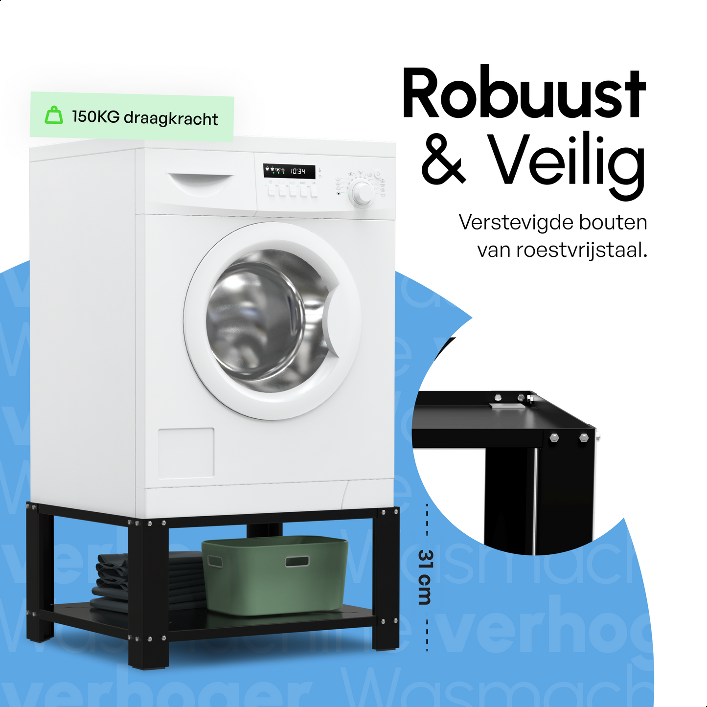 Bodo® - Wasmachine Verhoger - Wasmachine opbouwmeubel - Wasmachine verhoger met Legplank - Wasmachine Sokkel - Universeel - Zwart