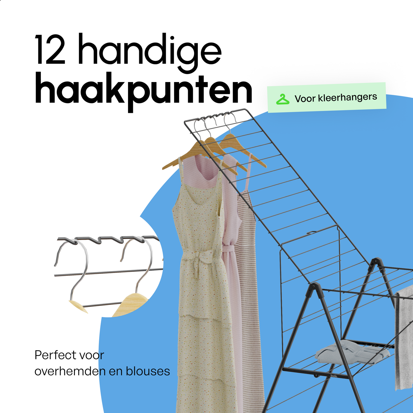 Bodo® Inklapbaar Droogrek met Zijvleugels - 27m Drooglengte - Zwart