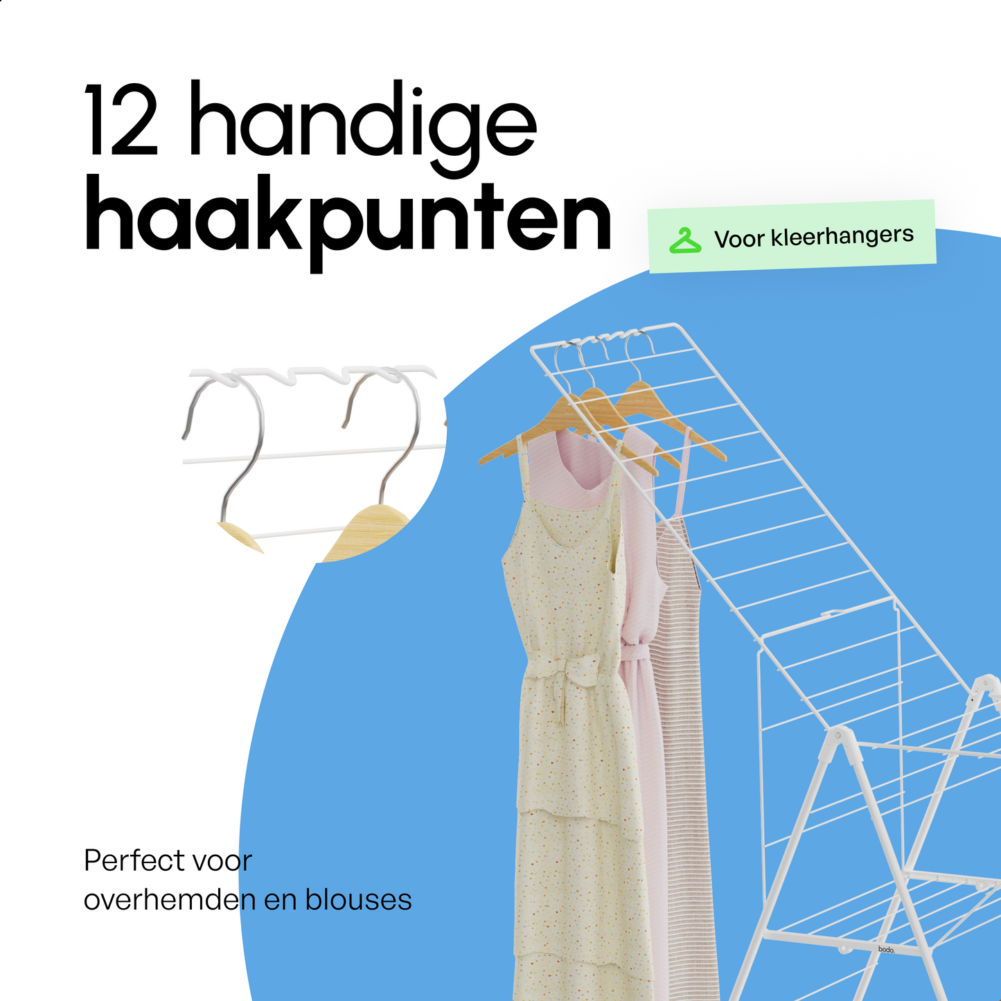 Bodo® Inklapbaar Droogrek met Zijvleugels - 27m Drooglengte - Wit