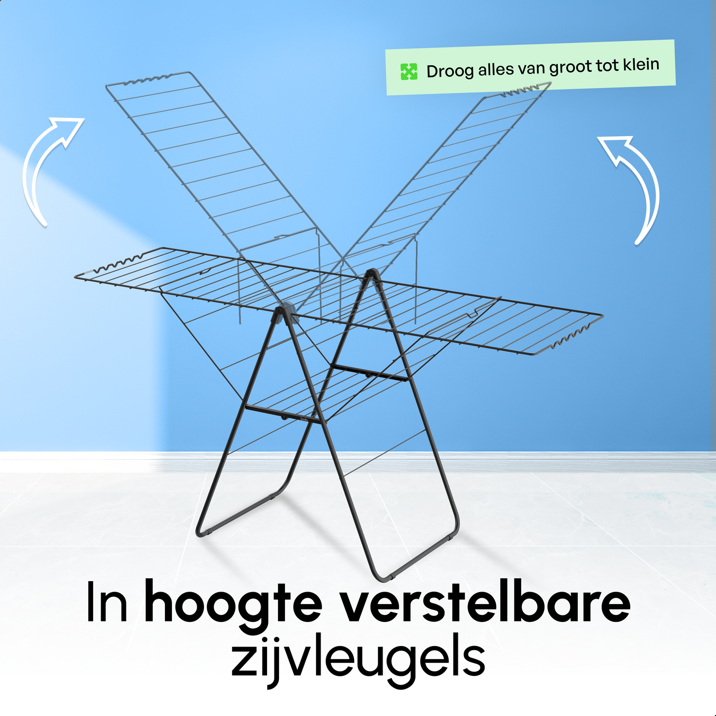 Bodo® Inklapbaar Droogrek met Zijvleugels - 27m Drooglengte - Zwart