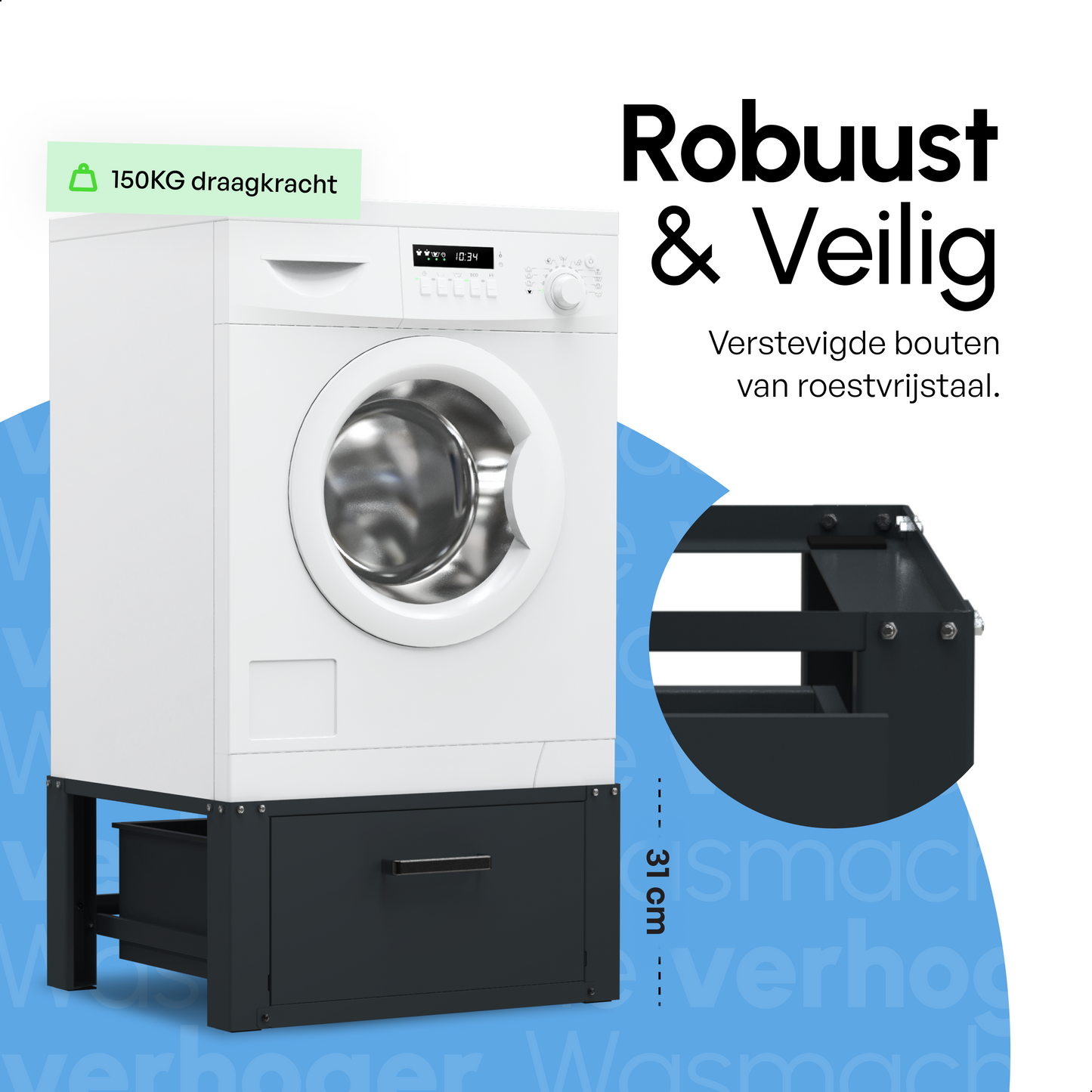 Bodo® - Wasmachine Verhoger Met Opberglade - Zwart - Beschadigd/geretourneerd