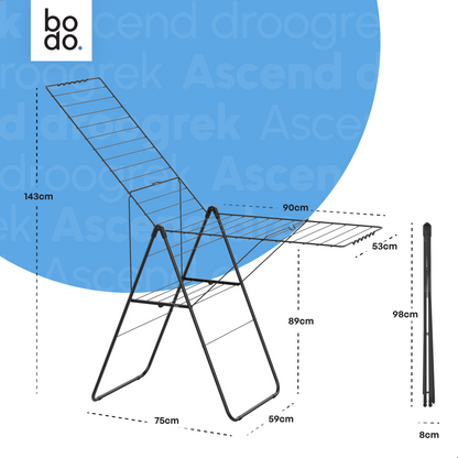 Bodo® Inklapbaar Droogrek met Zijvleugels - 27m Drooglengte - Zwart