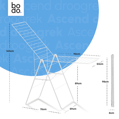 Bodo® Inklapbaar Droogrek met Zijvleugels - 27m Drooglengte - Wit