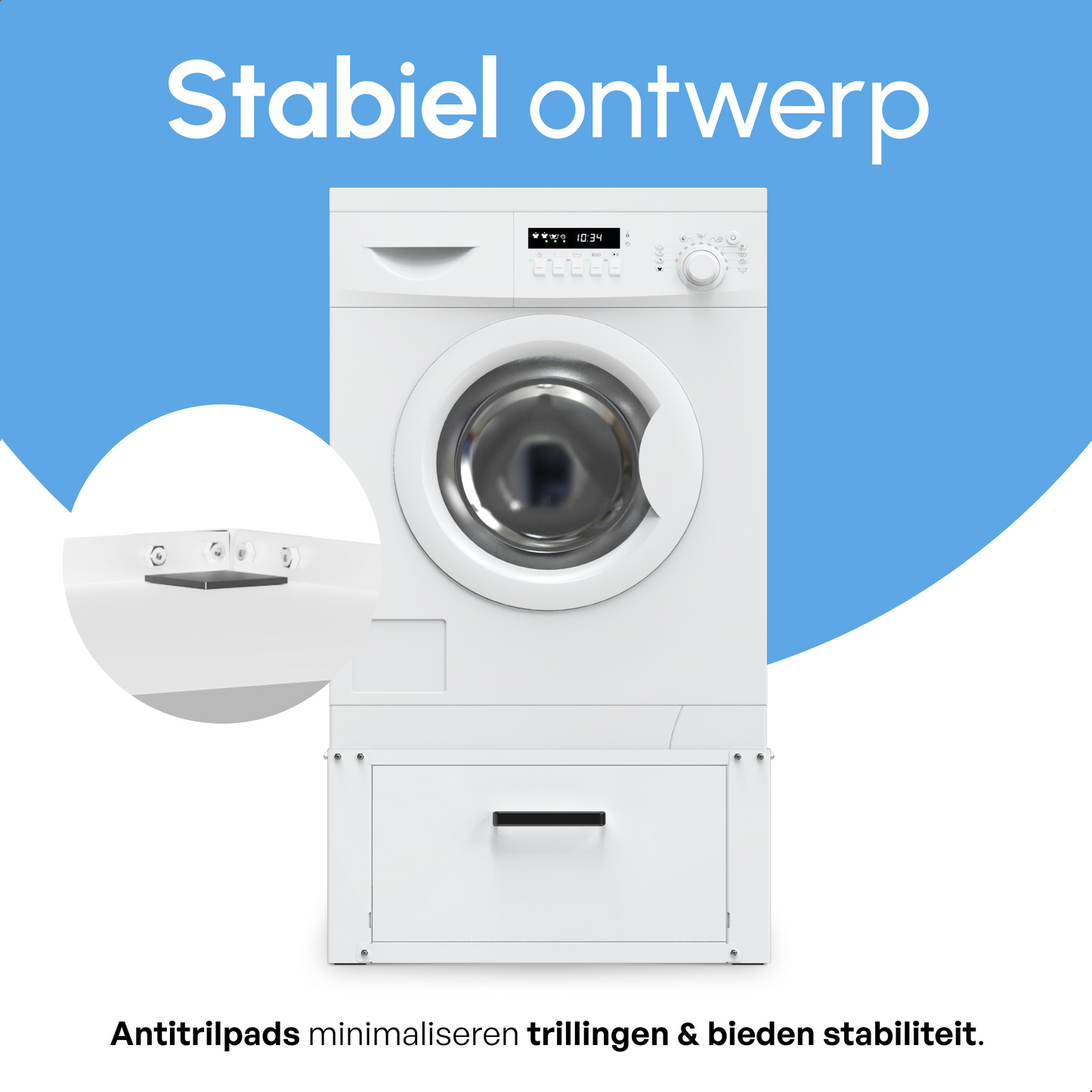 Bodo® - Wasmachine Verhoger - Wasmachine Verhoger Met Opberglade - Wasmachine opbouwmeubel - Wasmachine Sokkel - Universeel - Wit