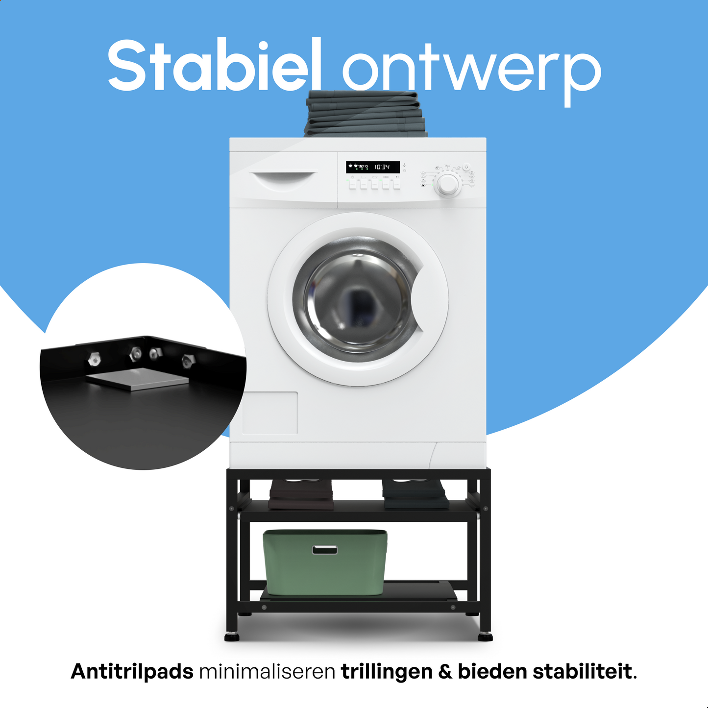 Bodo® - Wasmachine Verhoger - Wasmachine Verhoger Met Uitschuifbare plank - Wasmachine opbouwmeubel - Wasmachine Sokkel - Universeel - Zwart