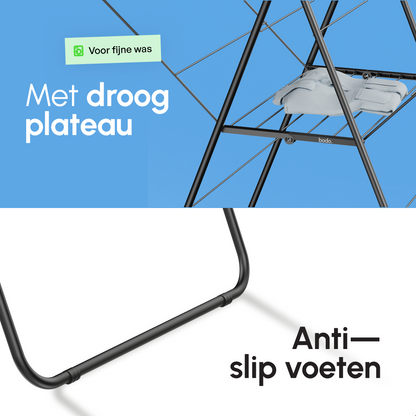 Bodo® Inklapbaar Droogrek met Zijvleugels - 27m Drooglengte - Zwart