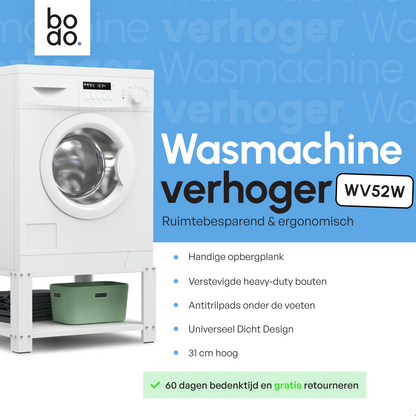 Bodo® - Wasmachine Verhoger - Wasmachine opbouwmeubel - Wasmachine verhoger met Legplank - Wasmachine Sokkel - Universeel - Wit