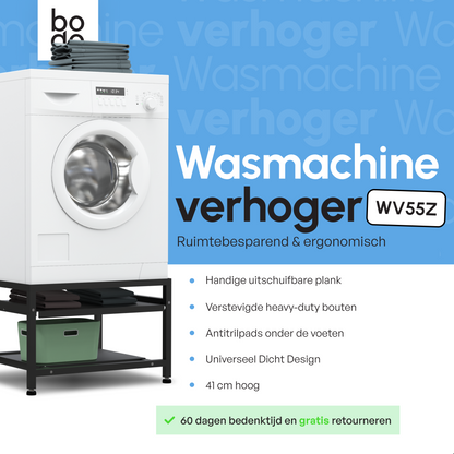 Bodo® - Wasmachine Verhoger - Wasmachine Verhoger Met Uitschuifbare plank - Wasmachine opbouwmeubel - Wasmachine Sokkel - Universeel - Zwart