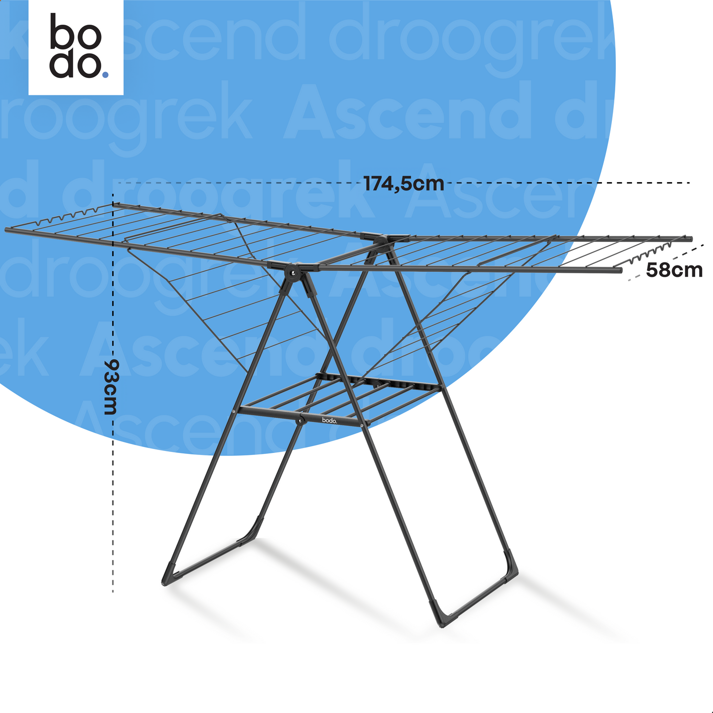 Bodo® Inklapbaar Droogrek met Zijvleugels - 24m Drooglengte - Zwart