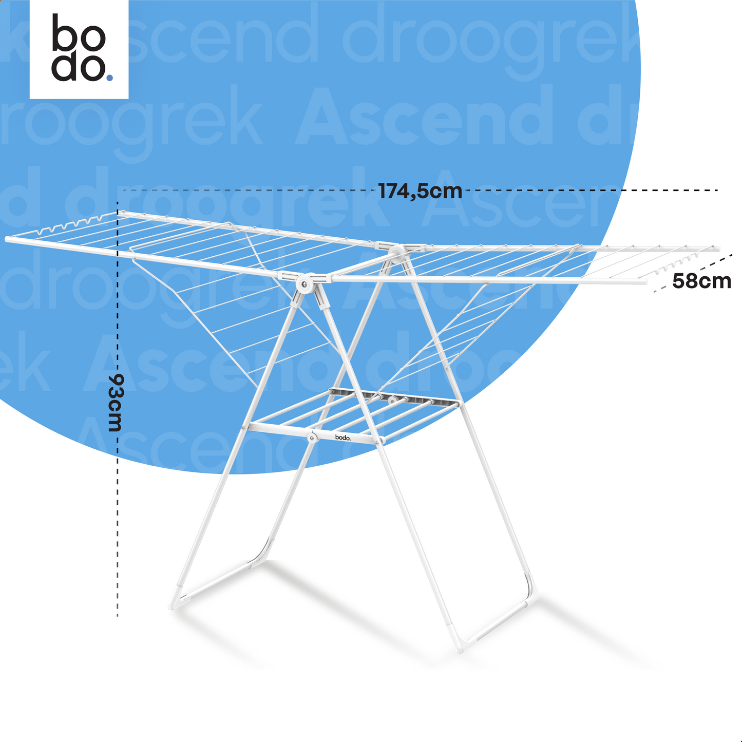 Bodo® Inklapbaar Droogrek met Zijvleugels - 24m Drooglengte - Wit