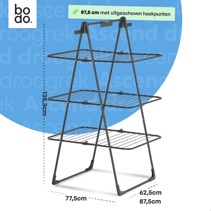 Bodo® Inklapbare Droogtoren – Staand Wasrek met 3 Niveaus - Zwart