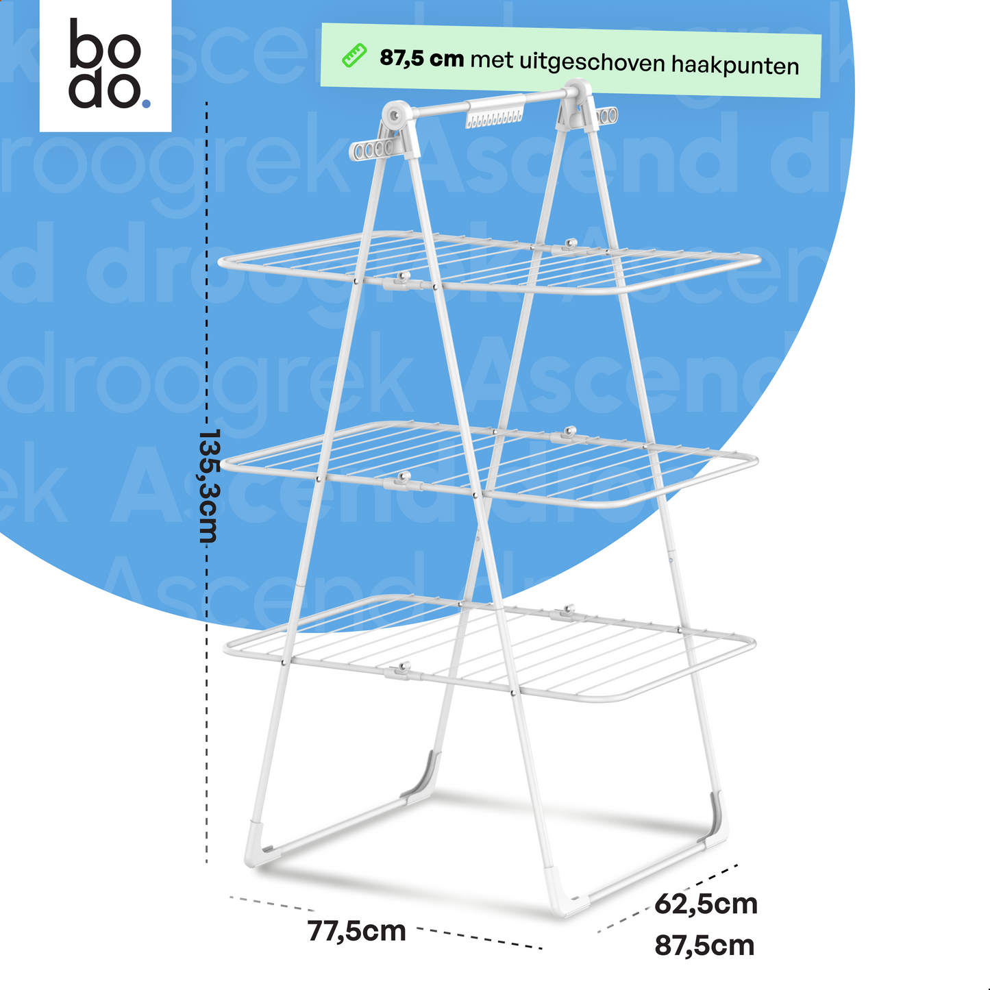 Bodo® Inklapbare Droogtoren – Staand Wasrek met 3 Niveaus - Wit