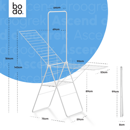 Wasrek - Droogrek Inklapbaar - 28 meter drooglengte - Wit – Bodo