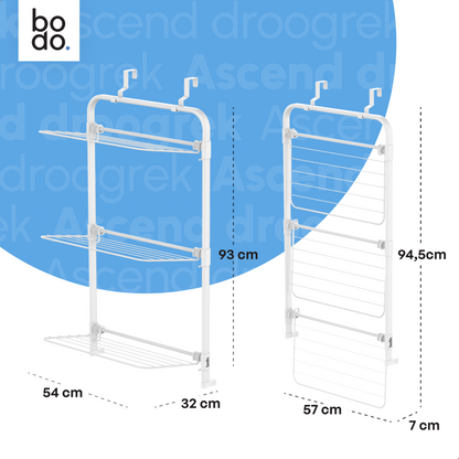 Bodo® Droogrek Hangend - 10m - Ophangbaar aan Deur of Wand - Wit