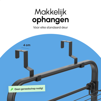Bodo® Droogrek Hangend - 10m - Ophangbaar aan Deur of Wand - Zwart