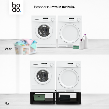 Bodo® - Wasmachine Verhoger - Dubbele Wasmachine Verhoger Met Legplank - Wasmachine opbouwmeubel - Wasmachine Sokkel - Universeel - Zwart