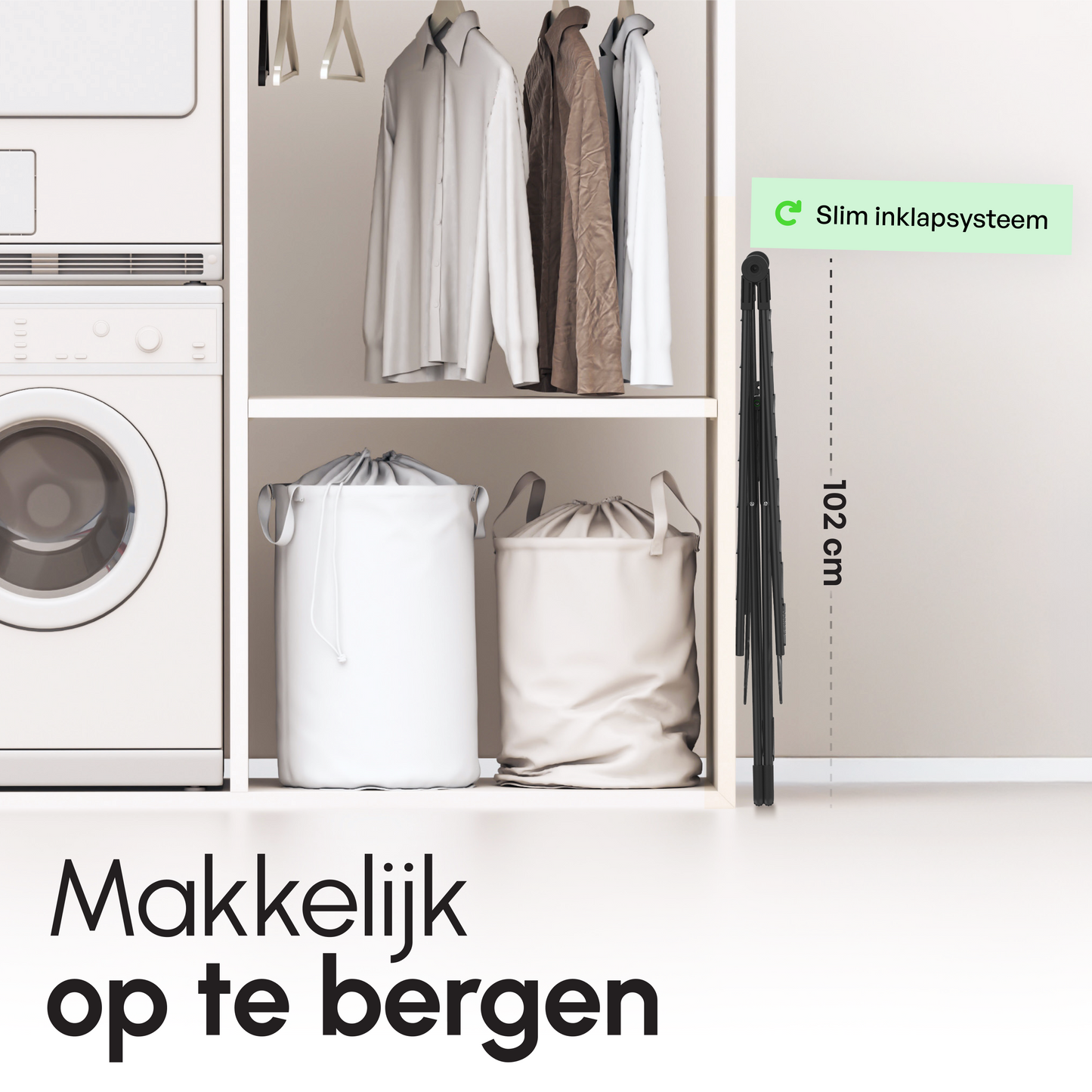 Bodo® Inklapbaar Droogrek met Zijvleugels - 24m Drooglengte - Zwart