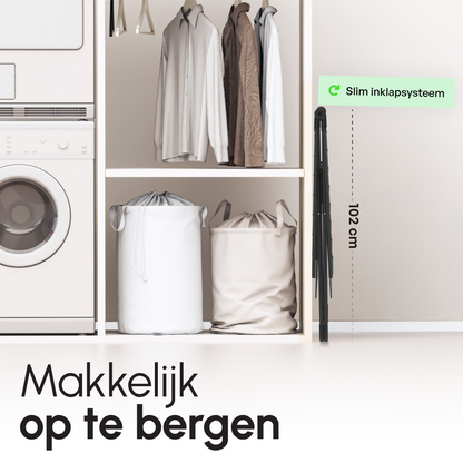 Bodo® Inklapbaar Droogrek met Zijvleugels - 24m Drooglengte - Zwart