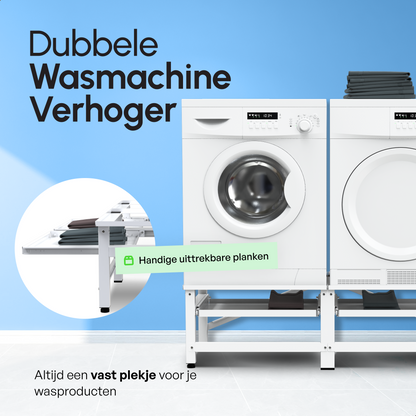 Bodo® - Wasmachine Verhoger - Dubbele Wasmachine Verhoger Met Uitschuifbare plank - Wasmachine opbouwmeubel - Wasmachine Sokkel - Universeel - Wit