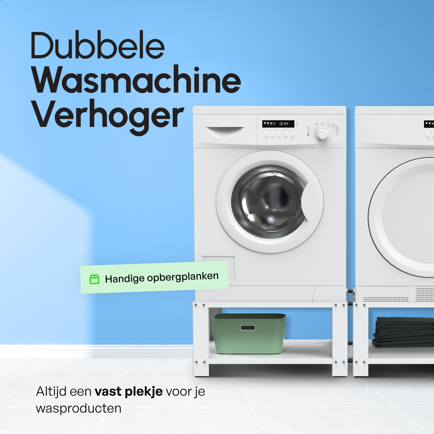 Bodo® - Wasmachine Verhoger - Dubbele Wasmachine Verhoger Met Legplank - Wasmachine opbouwmeubel - Wasmachine Sokkel - Universeel - Wit