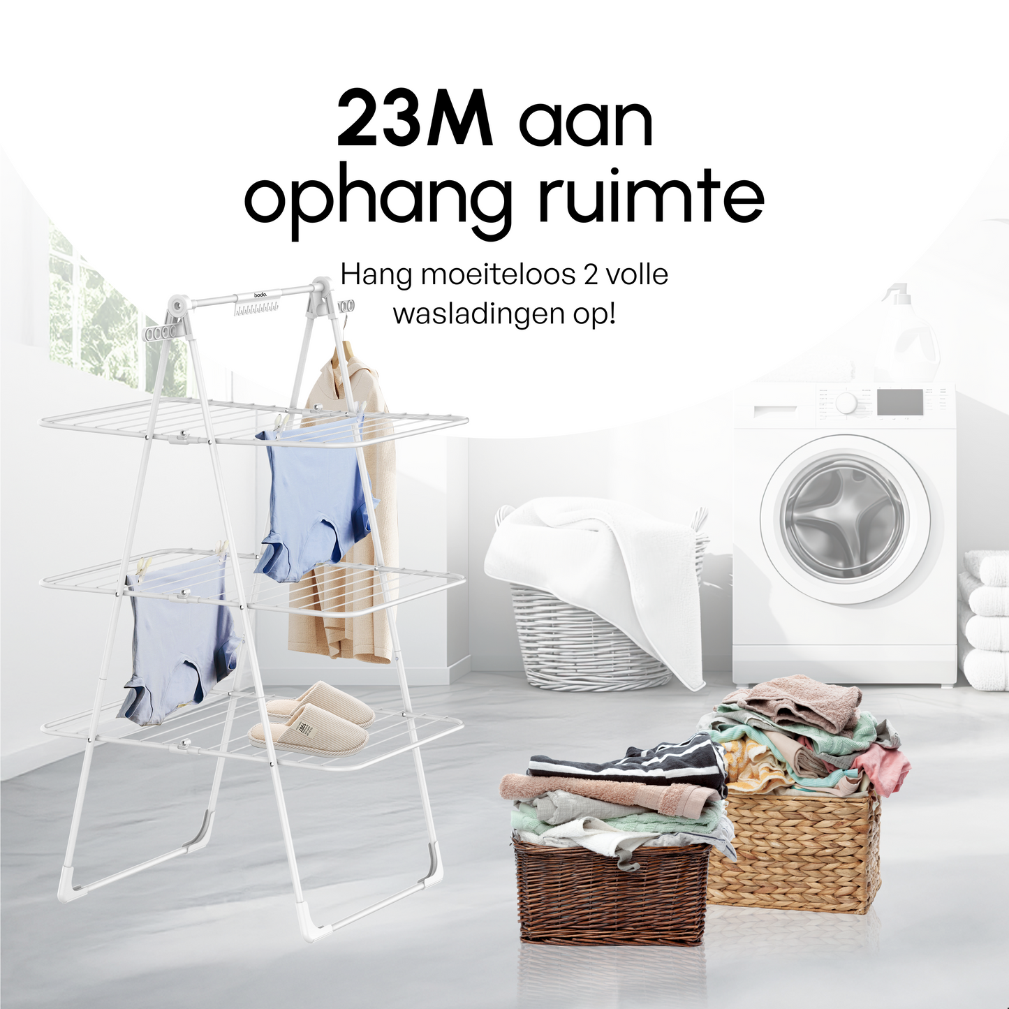 Bodo® Inklapbare Droogtoren – Staand Wasrek met 3 Niveaus - Wit