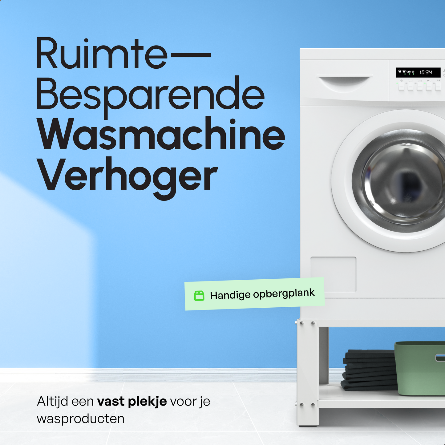 Bodo® - Wasmachine Verhoger - Wasmachine opbouwmeubel - Wasmachine verhoger met Legplank - Wasmachine Sokkel - Universeel - Wit
