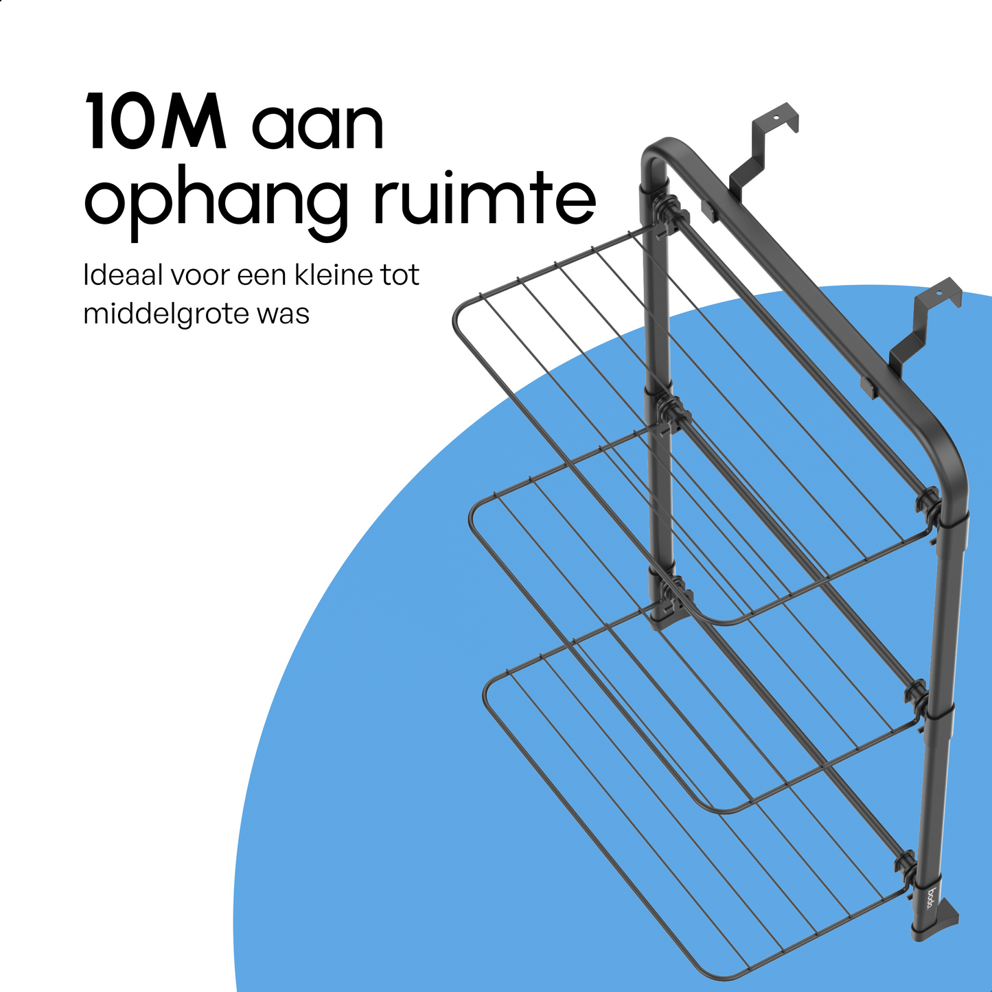 Bodo® Droogrek Hangend - 10m - Ophangbaar aan Deur of Wand - Zwart