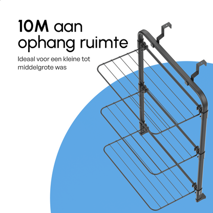 Bodo® Droogrek Hangend - 10m - Ophangbaar aan Deur of Wand - Zwart