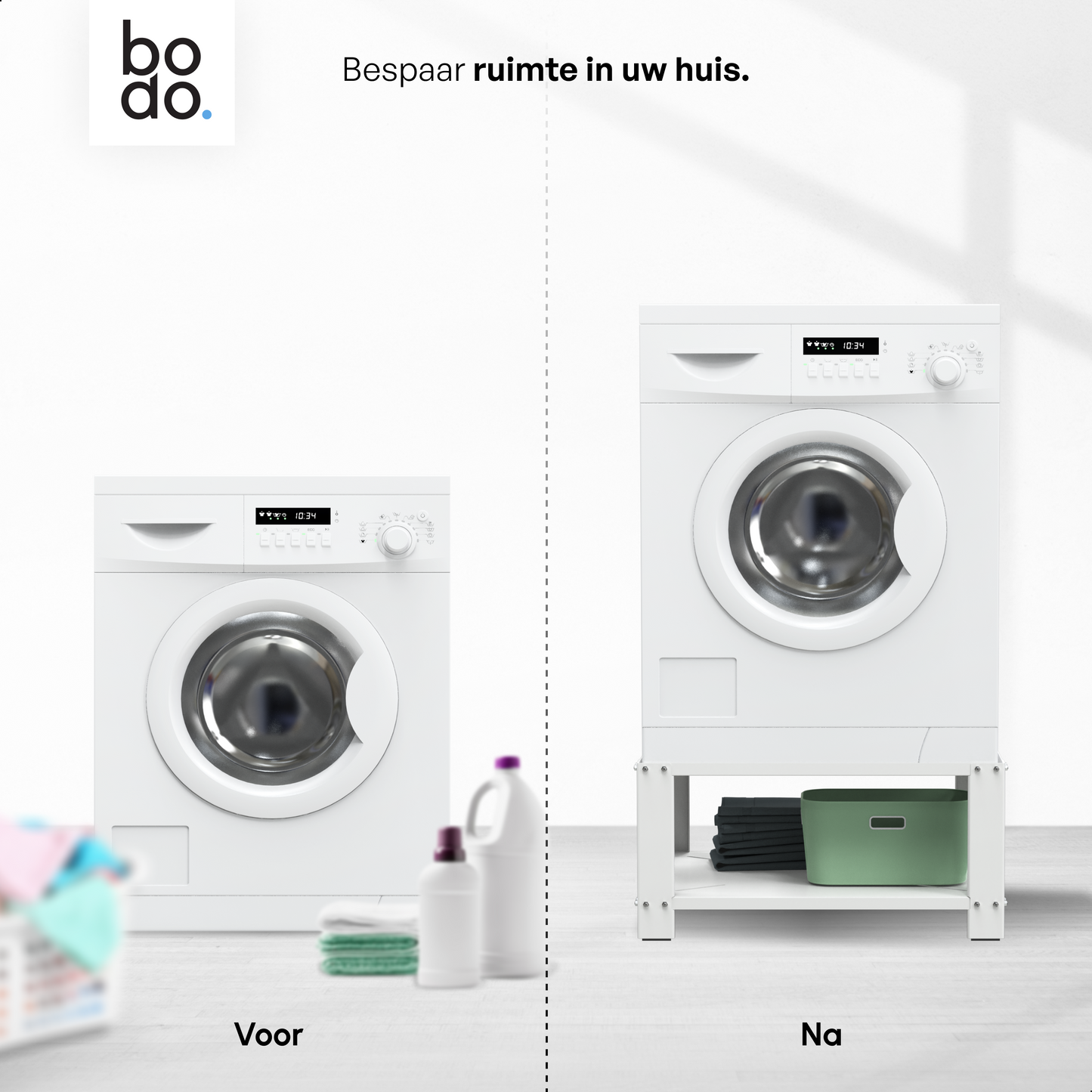 Bodo® - Wasmachine Verhoger - Wasmachine opbouwmeubel - Wasmachine verhoger met Legplank - Wasmachine Sokkel - Universeel - Wit
